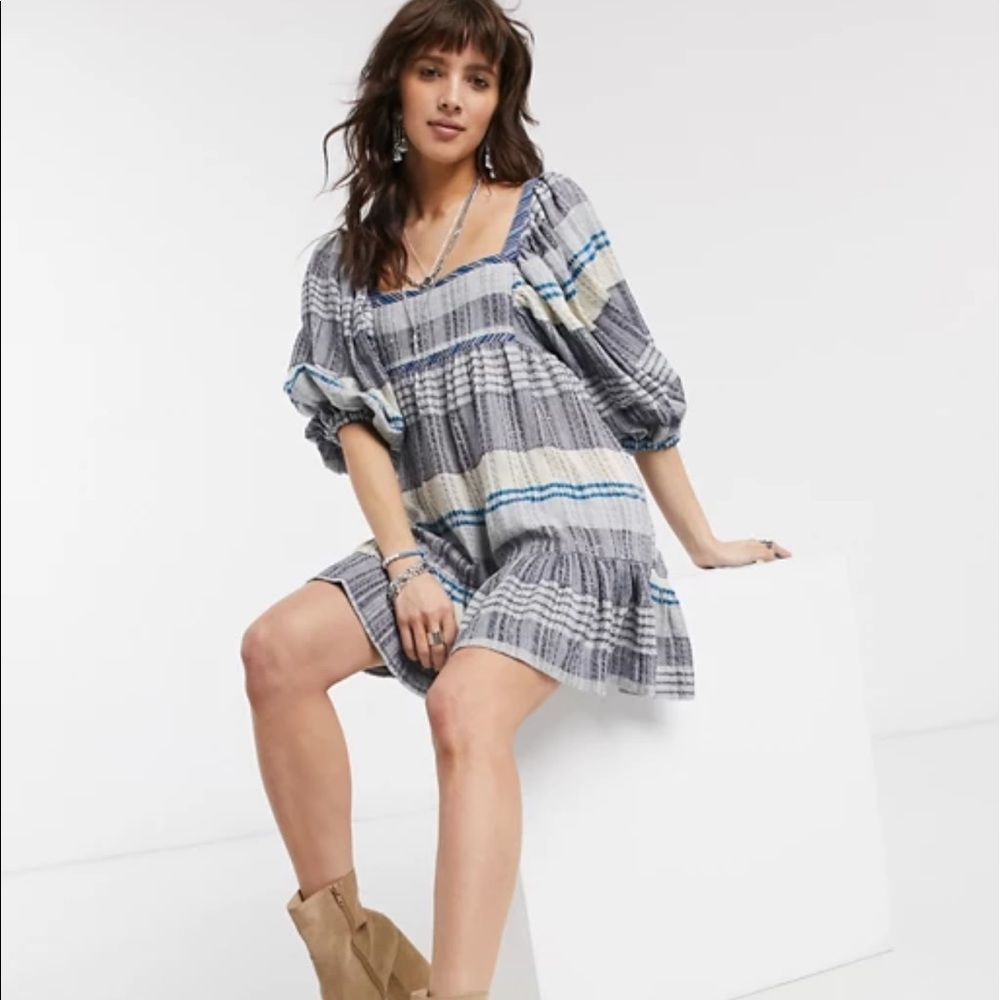 Free People Striped Puff Sleeve Min…